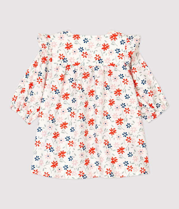 Robe &agrave; fleurs b&eacute;b&eacute; fille twill en coton biologique blanc/multicouleur